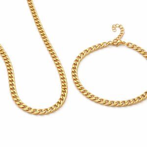 18K ION Plated Curb Chain Set • 3mm • 24" Necklace & 8.5" Bracelet